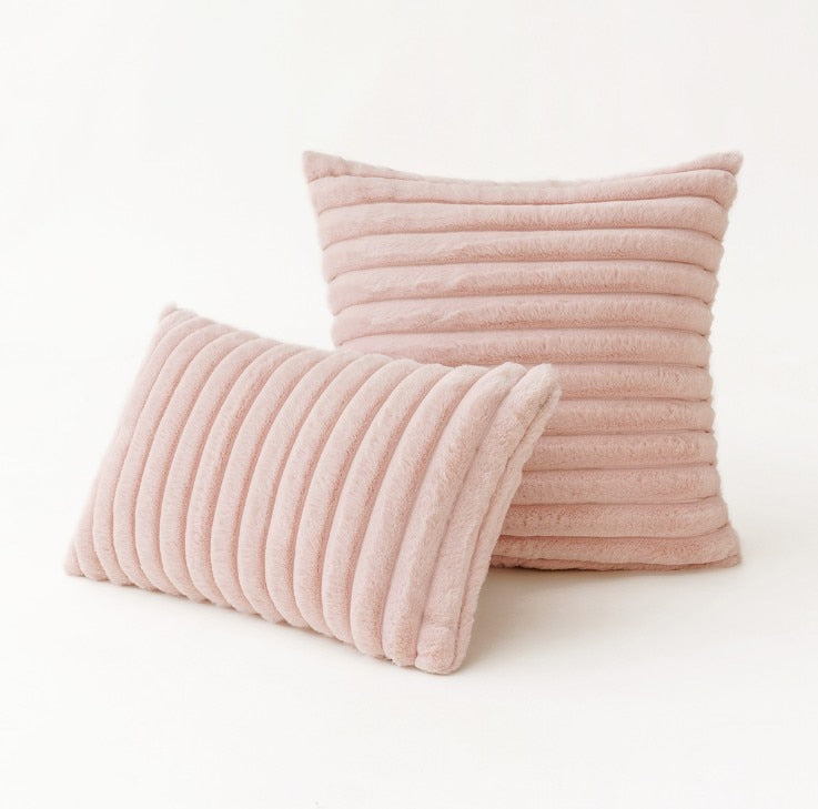 Polyester Extra Fluffy Faux Rabbit Design Pillow Cover Pink