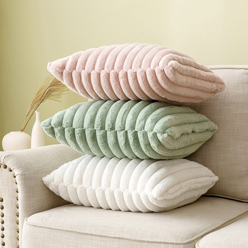 Polyester Extra Fluffy Faux Rabbit Design Pillow Cover
