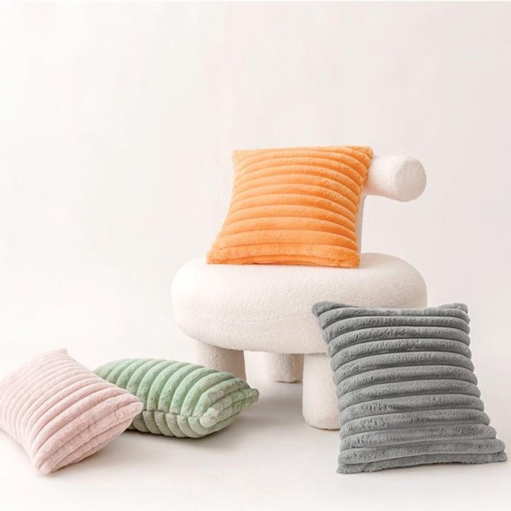 Polyester Extra Fluffy Faux Rabbit Design Pillow Cover