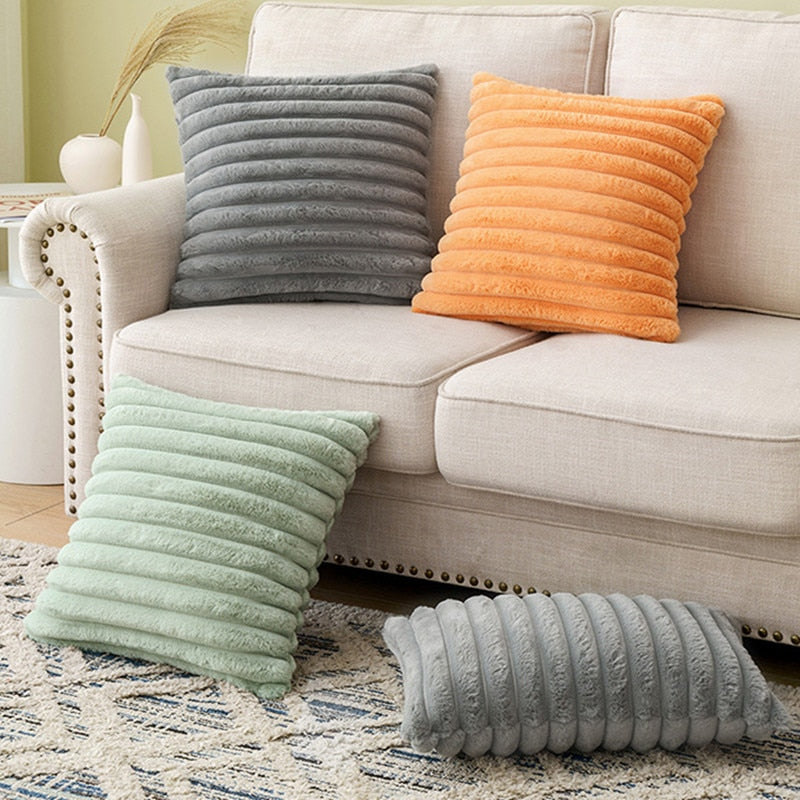 Polyester Extra Fluffy Faux Rabbit Design Pillow Cover