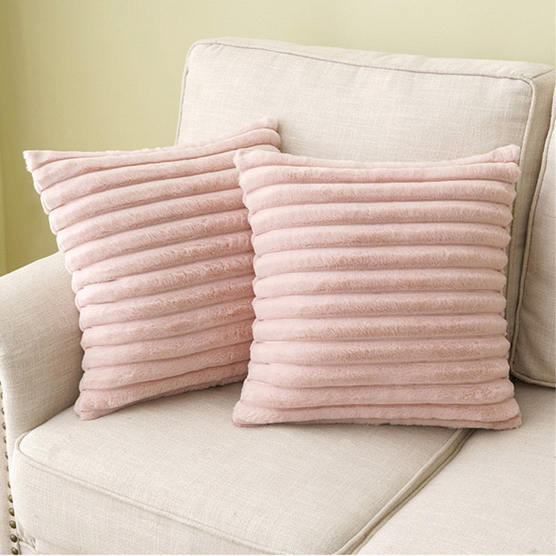 Polyester Extra Fluffy Faux Rabbit Design Pillow Cover