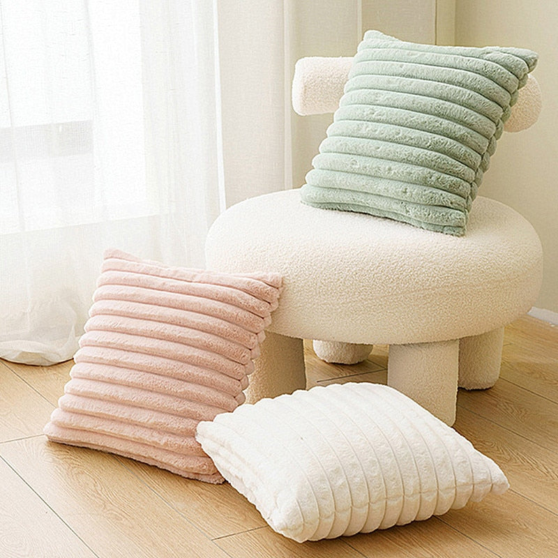 Polyester Extra Fluffy Faux Rabbit Design Pillow Cover