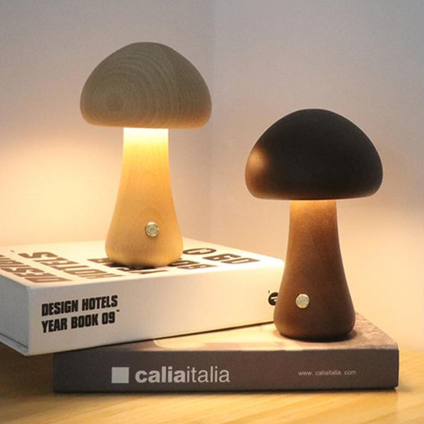 Lampe de table sans fil champignon effet bois 