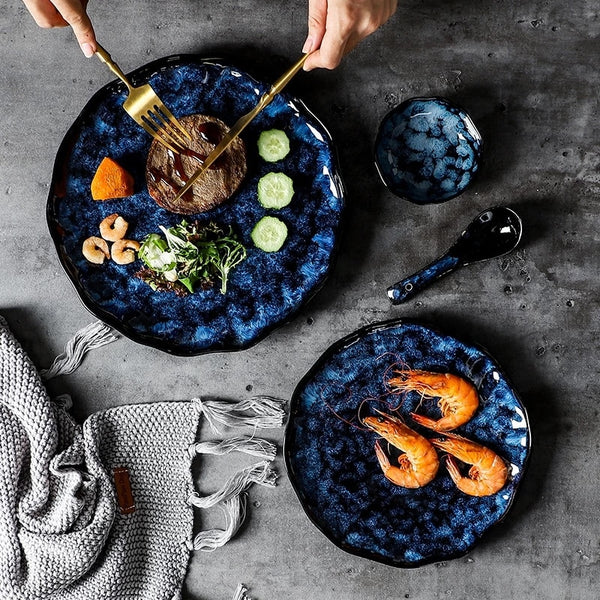 Round Indigo Blue Porcelain Large Small Sauce Plate