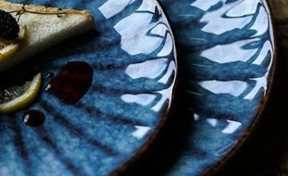 Japanese Style Ceramic Deep Blue HD Cat Eye Round Plate