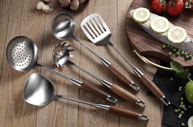 stainless steel with wooden handle kitchenware set