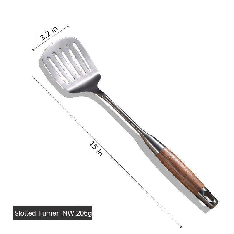 stainless steel with wooden handle slotted turner