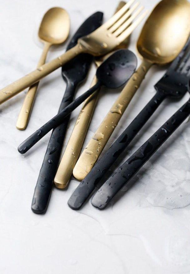 stainless steel matte black gold flatware set