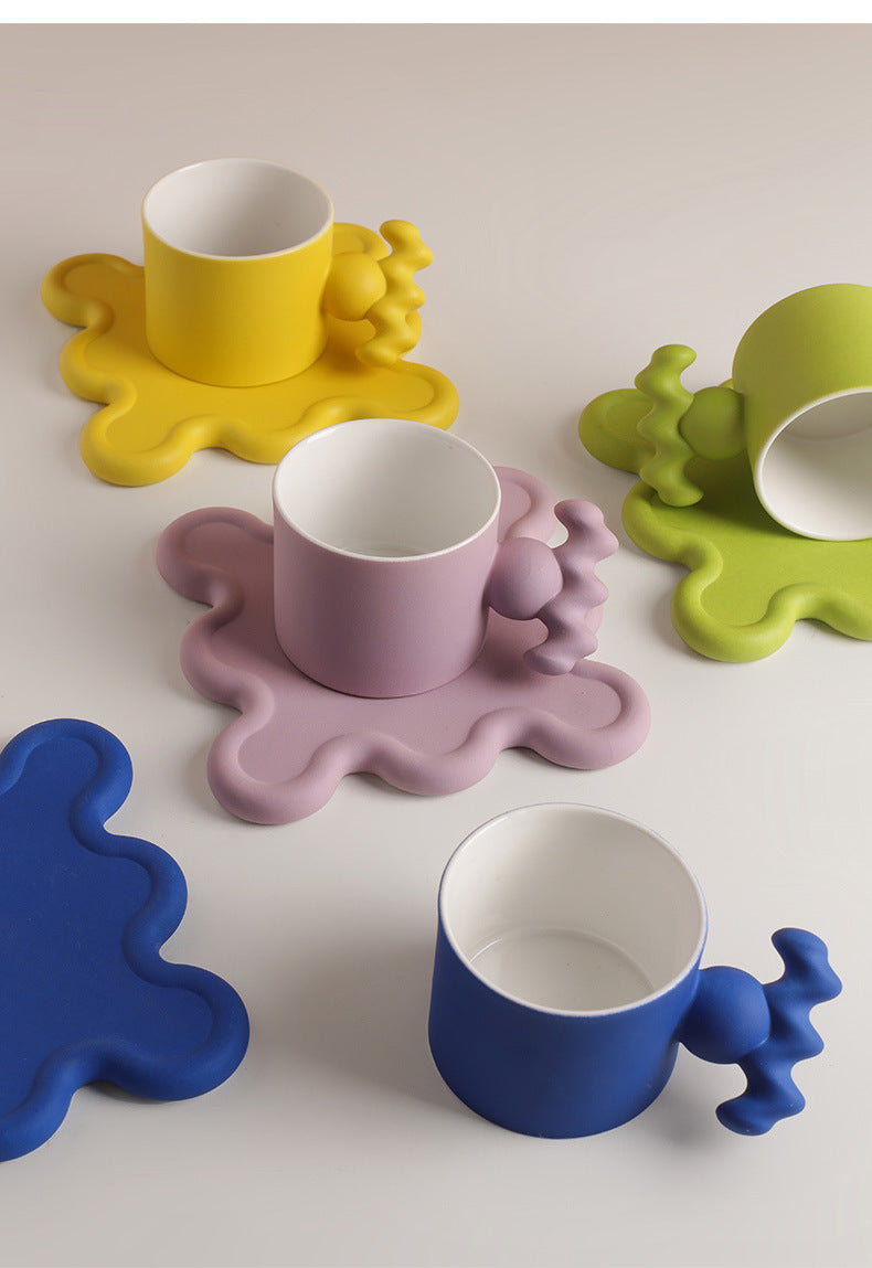 Handmade Easy Grip Ceramic Cup and Saucer