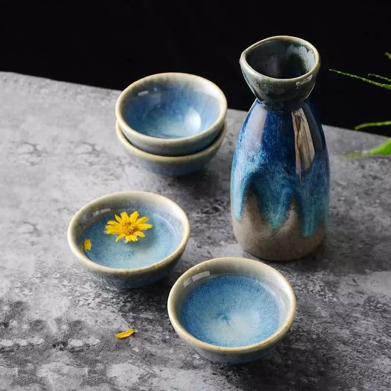 Japanese Style Ocean-Inspired Ceramic Porcelain Ocean Midnight Drinkware Set