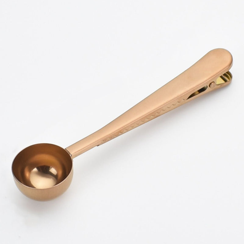 Stainless Steel Multifunctional Coffee Spoon and Sealing Clip Rose Gold 