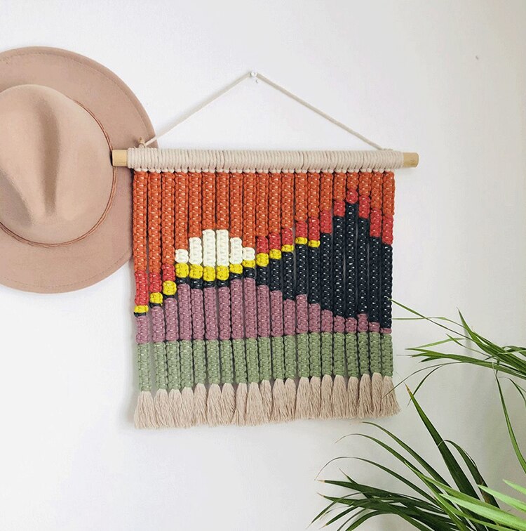 Handmade Boho Cotton Macrame Hanging Tapestry  Mountain Design