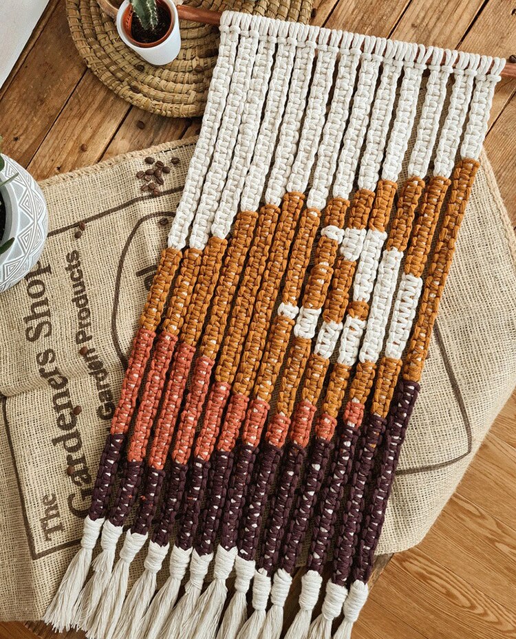 Handmade Boho Cotton Macrame Hanging Tapestry  Mountain Design