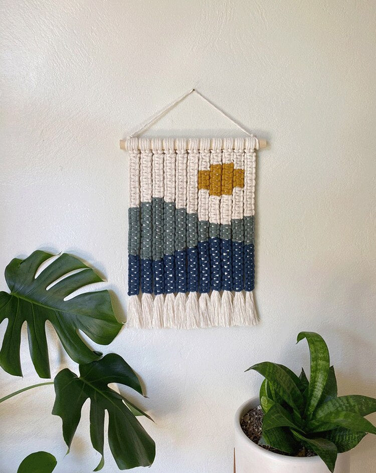 Handmade Boho Cotton Macrame Hanging Tapestry  Mountain Design