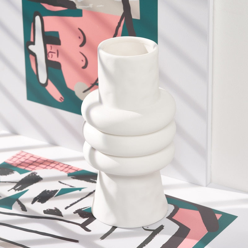 sculptured cylinder white ceramic table top vase