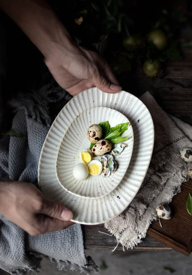 rectangle rounded scalloped edge ceramic plate