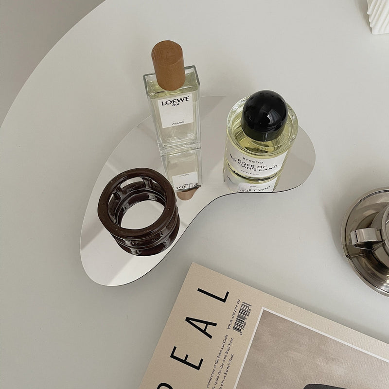 Acrylic Irregular Shaped Tray Mirror and Black Design With Bottom Support Tray