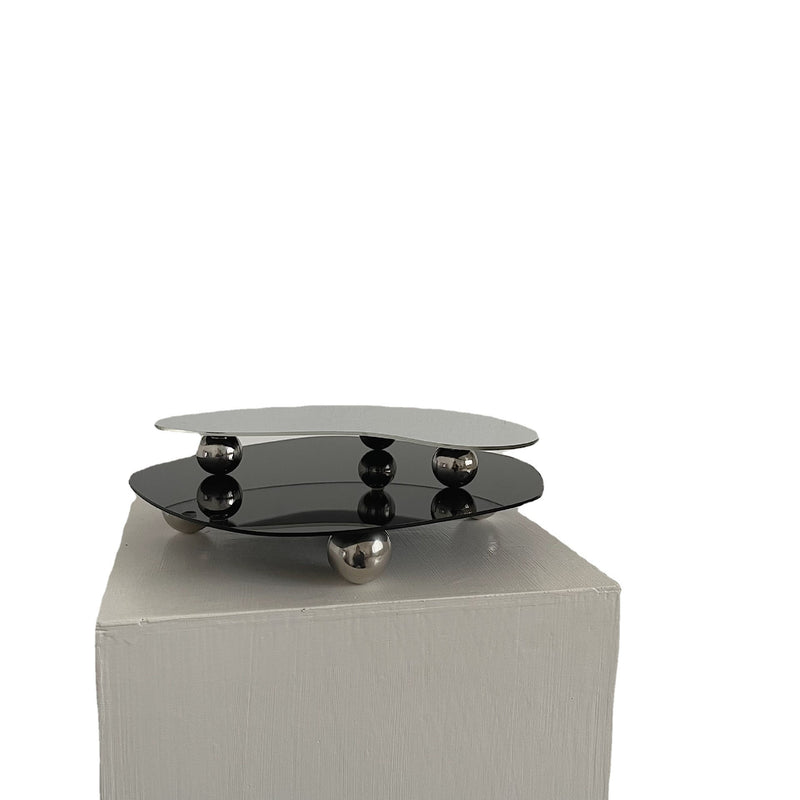 Acrylic Irregular Shaped Tray Mirror and Black Design With Bottom Support Tray