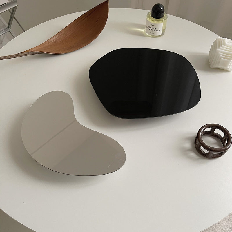 Acrylic Irregular Shaped Tray Mirror and Black Design With Bottom Support Tray