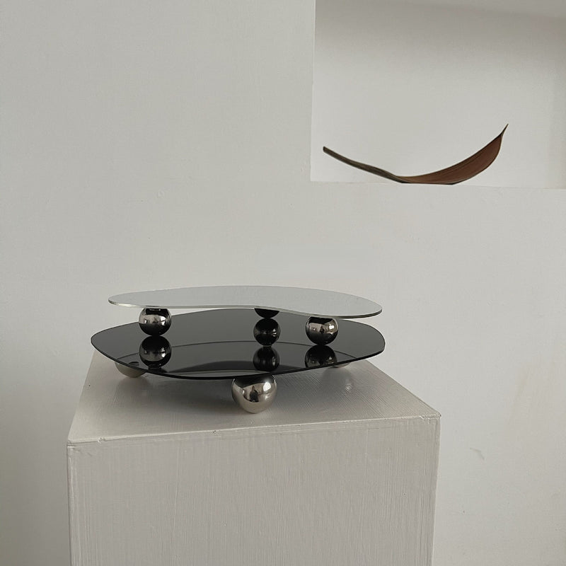 Acrylic Irregular Shaped Tray Mirror and Black Design With Bottom Support Tray