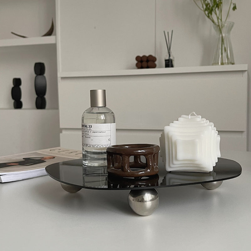 Acrylic Irregular Shaped Tray Mirror and Black Design With Bottom Support Tray