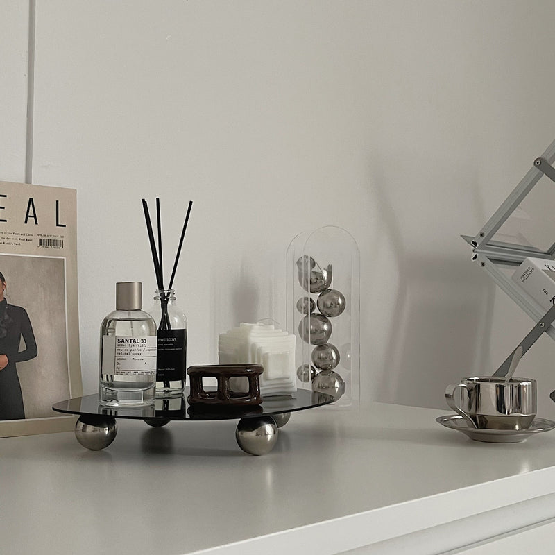 Acrylic Irregular Shaped Tray Mirror and Black Design With Bottom Support Tray