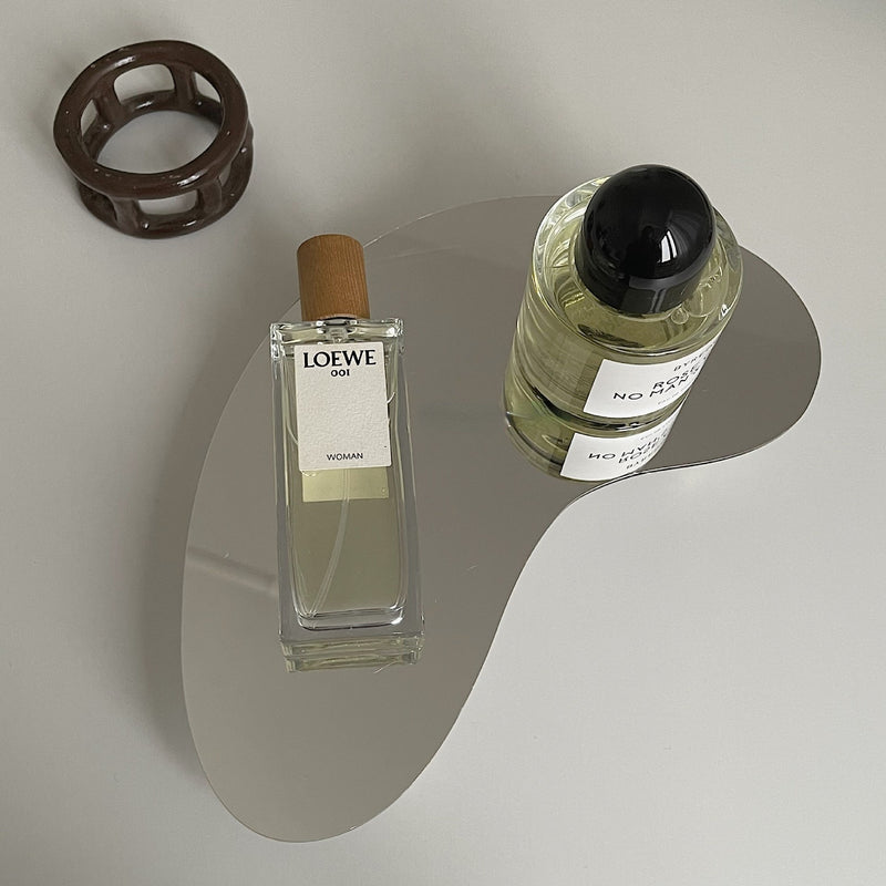 Acrylic Irregular Shaped Tray Mirror and Black Design With Bottom Support Tray