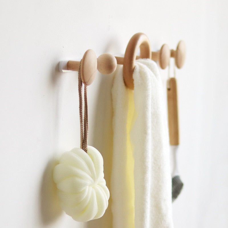 Brown Wooden Wall Hooks Hanging Rack