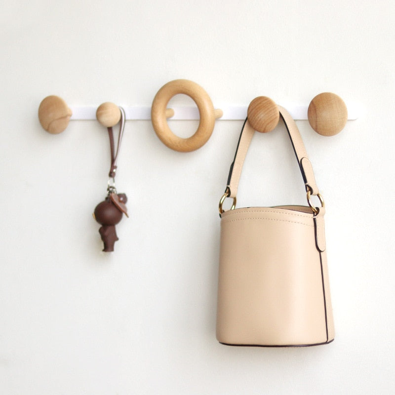 Brown Wooden Wall Hooks Hanging Rack