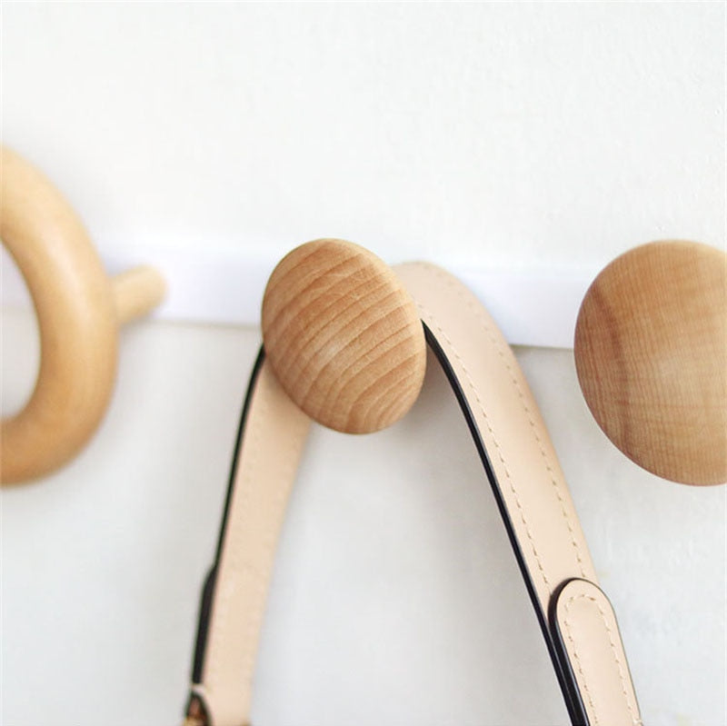 Brown Wooden Wall Hooks Hanging Rack
