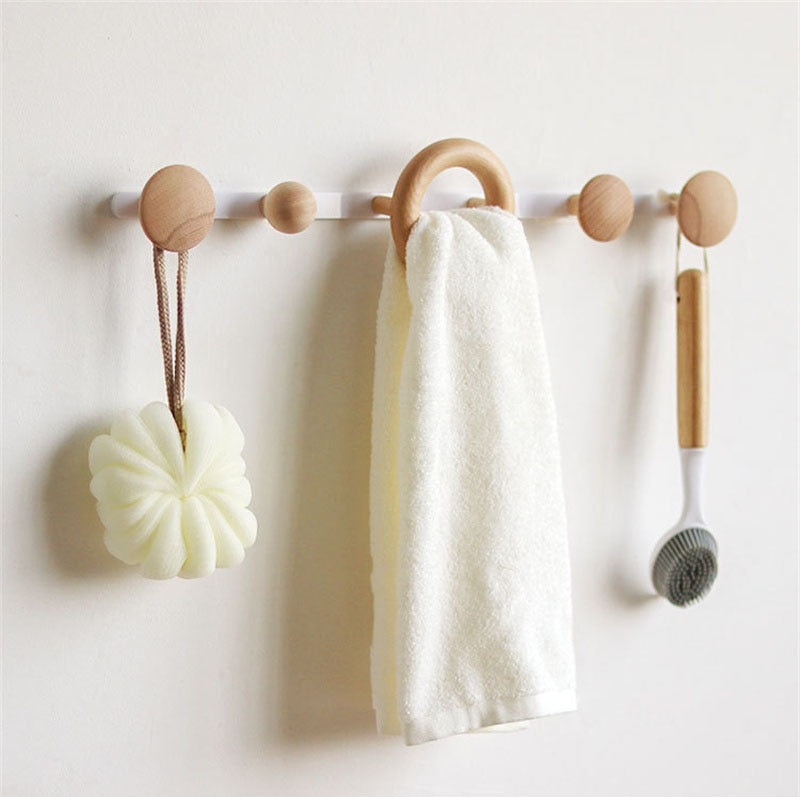 Brown Wooden Wall Hooks Hanging Rack
