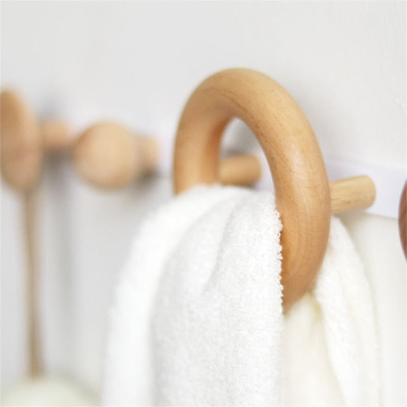 Brown Wooden Wall Hooks Hanging Rack