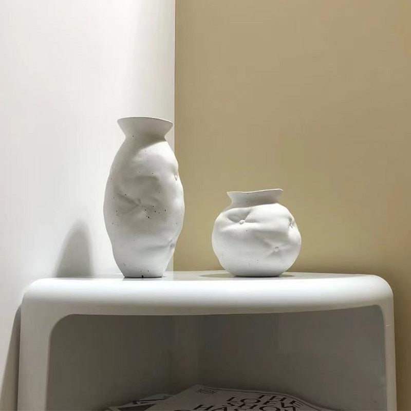 Ceramic Vases White with White Ink Dots Home Decoration 