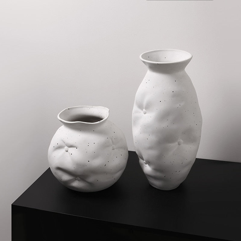 Ceramic Vases White with White Ink Dots Home Decoration 
