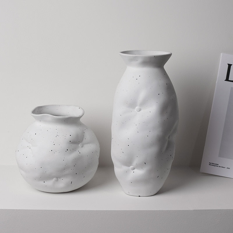 Ceramic Vases White with White Ink Dots Home Decoration 