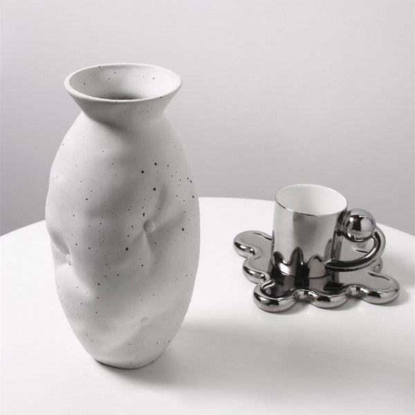 Ceramic Vases White with White Ink Dots Home Decoration 