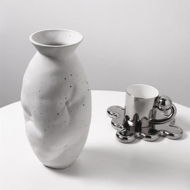 Ceramic Vases White with White Ink Dots Home Decoration 