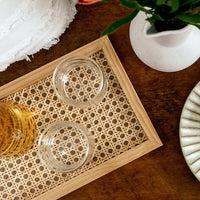Rattan Cane and Wood Frame Decorative Tray
