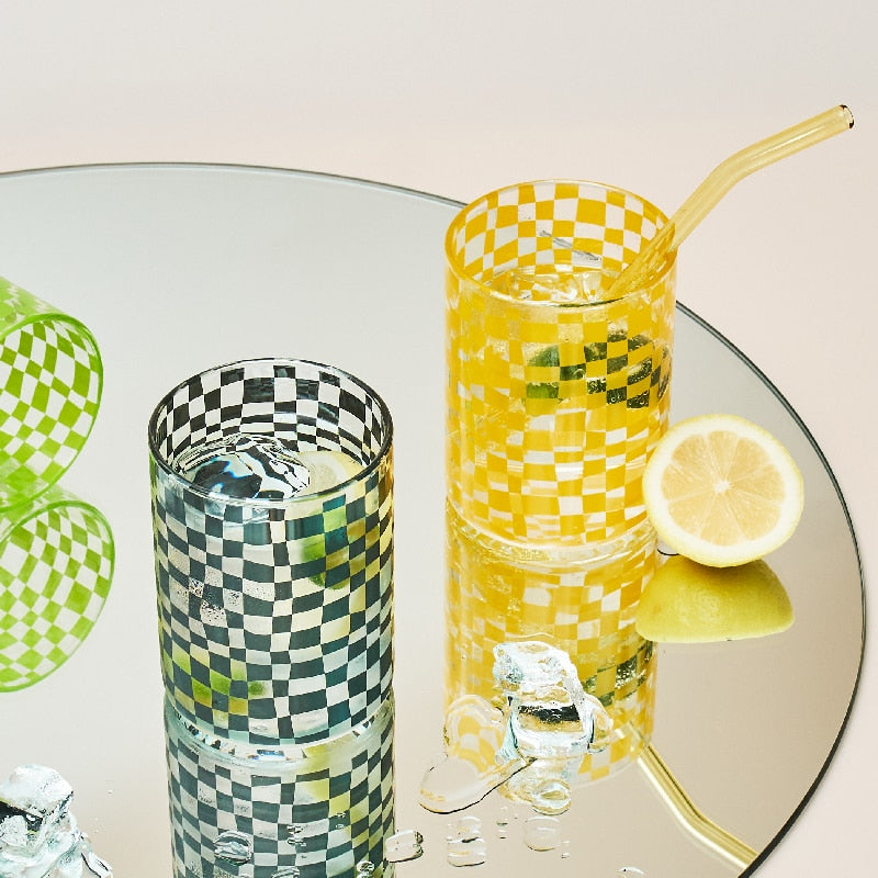 Retro Checkered Glass Cup – Letifly Lights & Decor