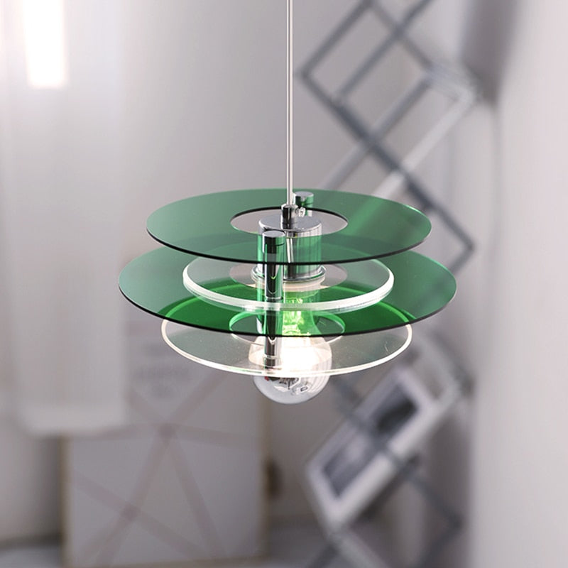Lampe à suspension LED en acrylique à couches de couleurs rétro