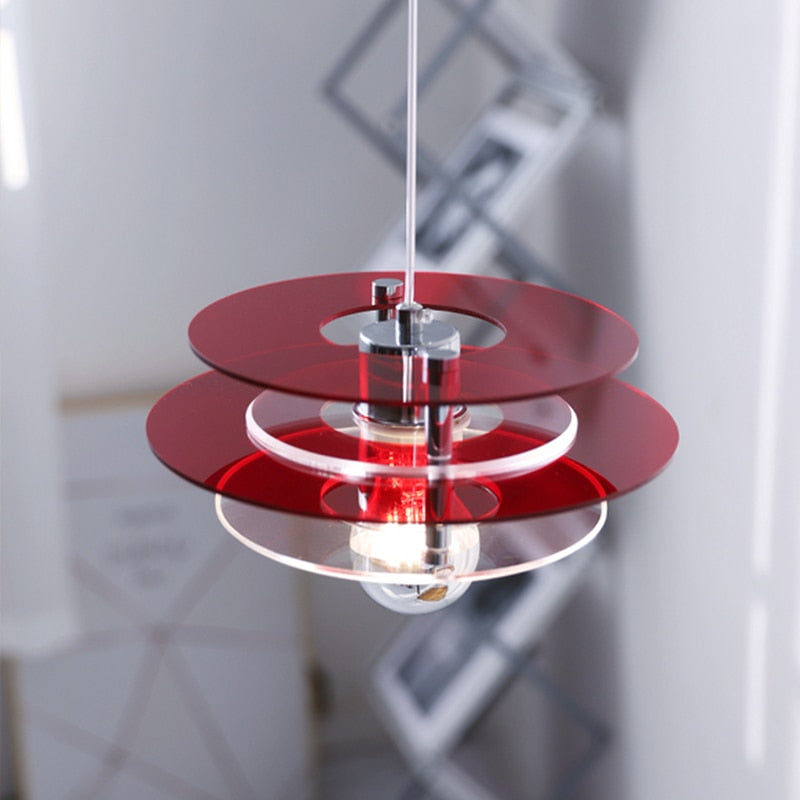 Lampe à suspension LED en acrylique à couches de couleurs rétro
