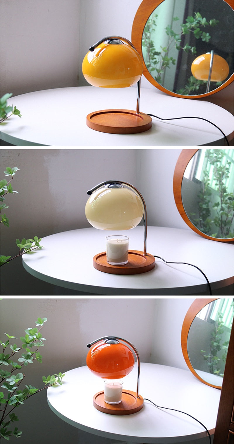 Glass Table Desk Lamp Wood Base 