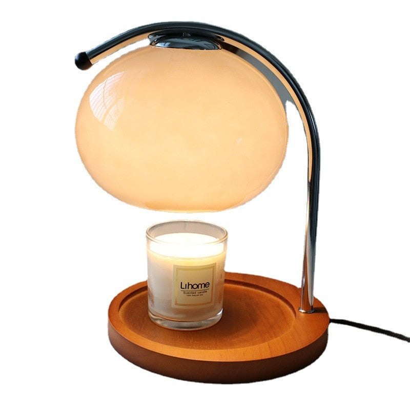 Glass Table Desk Lamp Wood Base 