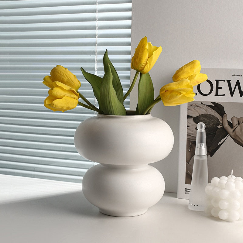 Painted White Ceramic Vase  Round Bubble Stacked