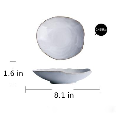 round abstract gold trim edges white ceramic plate