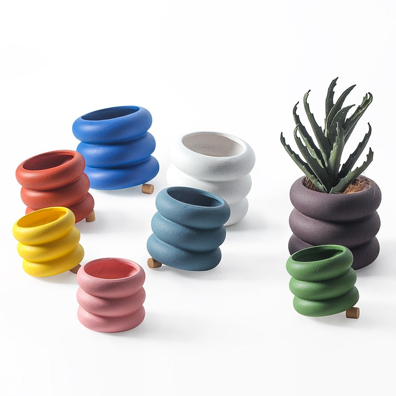 multi color plant pots Round Rolls Ceramic Plant Pot – Letifly Lights & Decor