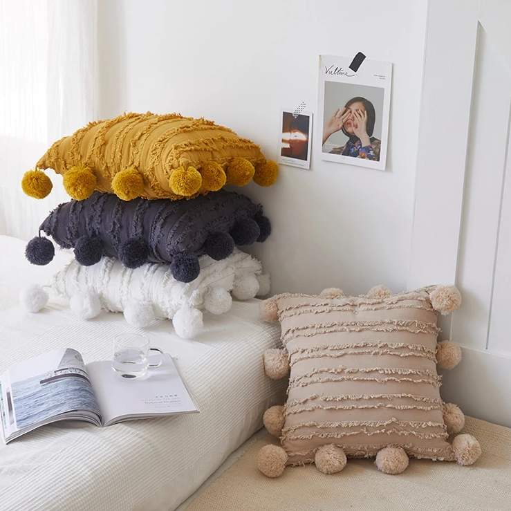 Ruffles and Poms Cushion Cover
