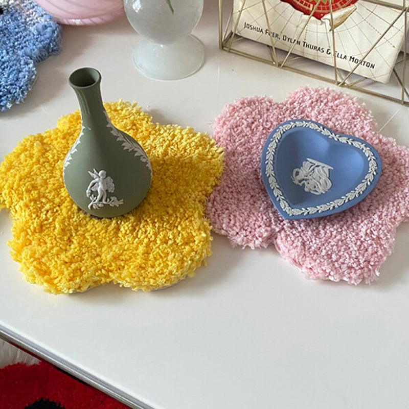 Hand Tufted Plush Flower Coaster Table Mat 