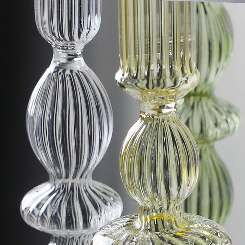 Macaroon Glass Ripple Candle Holders