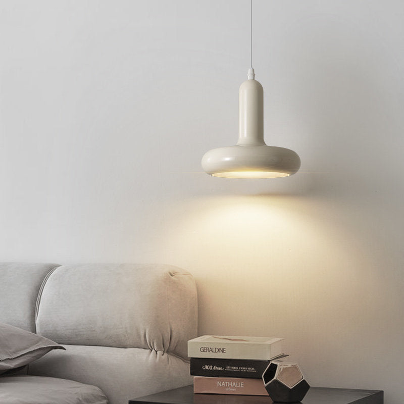 White Retro Pendant LED Light Lacquered Metal Bauhaus